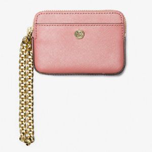 Medium Saffiano Leather Chain Card Case PINK - NWT